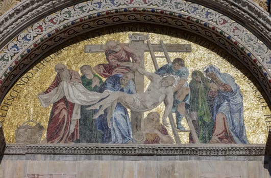 The basilica of St Mark in Venice. Italy. Mosaic from upper facade