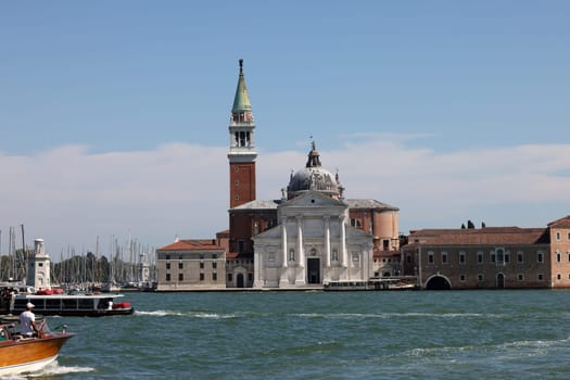Venice, Italy - September 5, 2022: basilica of San Giorgio Maggiore, designed by Andrea Palladio and located on the island of San Giorgio Maggiore.