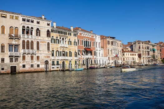 Venice, Italy - September 5, 2022: View of the palaces and beautiful houses along the Grand Canal  Venice