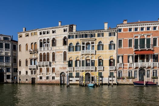 Venice, Italy - September 5, 2022: View of the palaces and beautiful houses along the Grand Canal  Venice