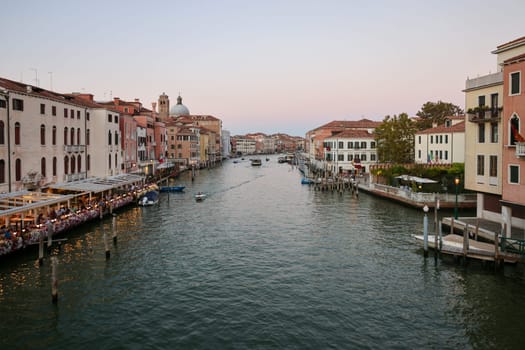 Venice, Italy - September 4, 2022: Grand Canal in the Ponte degli Scalzi area in Venice, Italy