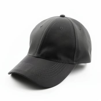 A black baseball cap on a white background, front view, blank for design mockup