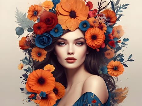 Fashion art woman with the flowers