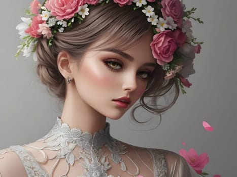 Fashion art woman with the flowers