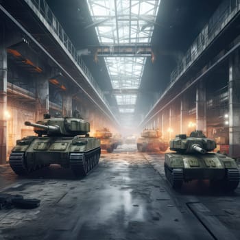 Factory producing modern battle tanks AI generated image