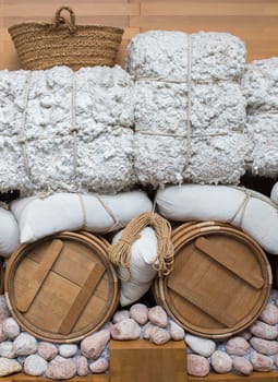 Cartagena, Spain - September 14th, 2018: Stowage of cargo in the hold of a sailing ship, cross section. ARQUA, Cartagena, Spain
