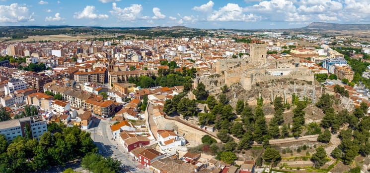 Great panoramic aerial view of the city of Almansa in the province of Albacete Castilla la Mancha, Spain
