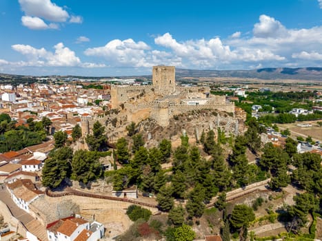 Panoramic aerial view of the city of Almansa in the province of Albacete Castilla la Mancha, Spain