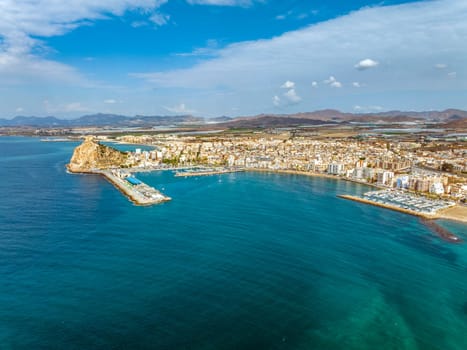 Aerial view of the city Aguilas, province of Murcia. Levante Bay Spain