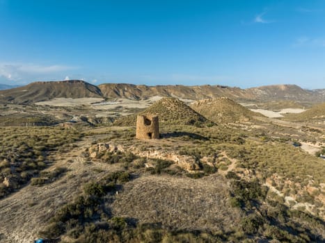 The Windmill old watchtower in Lucainena de la Torres province of Almeria listed as beautiful towns of Spain