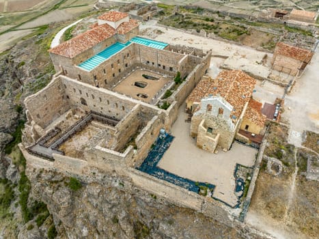 Moya municipality of Spain belonging to the province of Cuenca, aerial view detail church of the Trinity