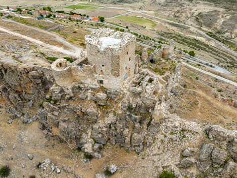 Moya municipality of Spain belonging to the province of Cuenca, Aerial view detail of the Castle