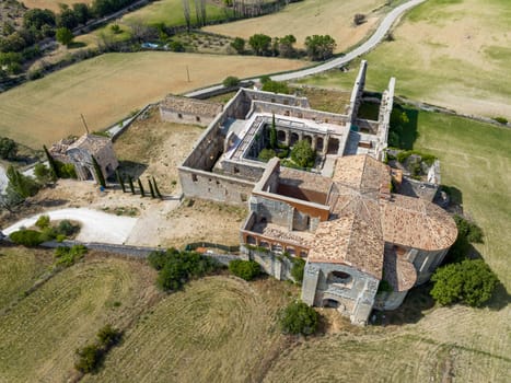 Aerial view Monsalud Cistercian Monastery, in Corcoles, was one of the most important medieval buildings in the territory of Guadalajara for centuries