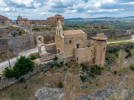 Moya municipality of Spain belonging to the province of Cuenca, aerial view detail church of San Bartolome