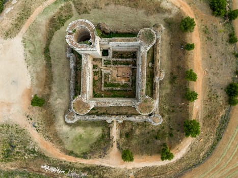 Aerial view from above of Pioz Palace Castle in the province of Guadalajara, built at the end of the 15th century. Spain