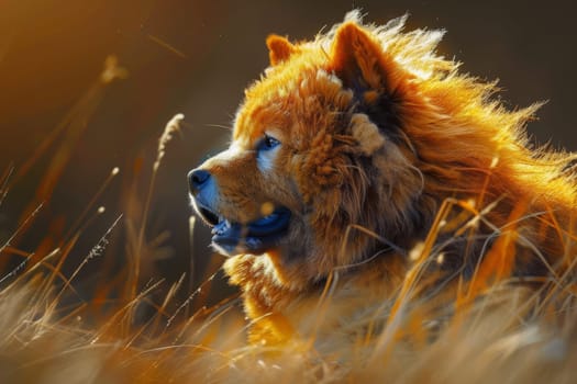 Sweet Chow Chow with fluffy mane and distinctive blue-black tongue, adding uniqueness to any composition