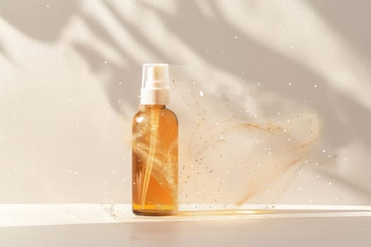 Spray tan mist on a soft transparent white backdrop, ideal for beauty salon promotions