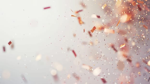 Sparkling confetti particles floating elegantly on a minimalist white background
