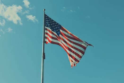 The American flag waving proudly in the wind