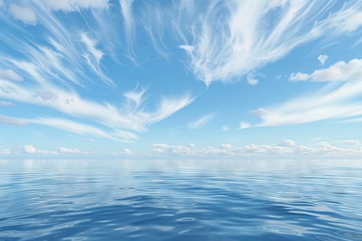 Tranquil seascape with wispy cirrus clouds on a transparent white backdrop, perfect for peaceful coastal scenes