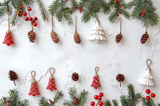 Traditional Christmas decorations on a transparent white canvas, ideal for festive cards