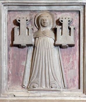 Saint Sophia, relief on the pulpit in the parish church of Saint Sylvester Pope in Kanfanar, Croatia