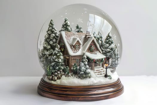 Whimsical Christmas snow globe on a soft transparent white backdrop, perfect for holiday cards