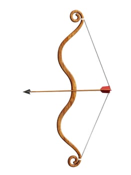 Wooden bow and arrows isolated on white background. 3D illustration.