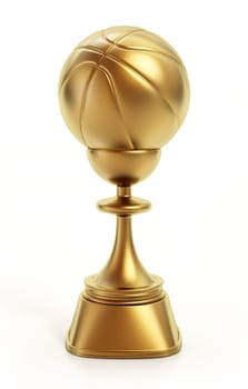 Generic golden basketball trophy isolated on white background. 3D illustration.