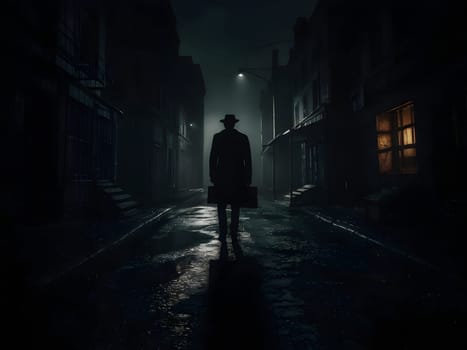 man in the dark abandoned city