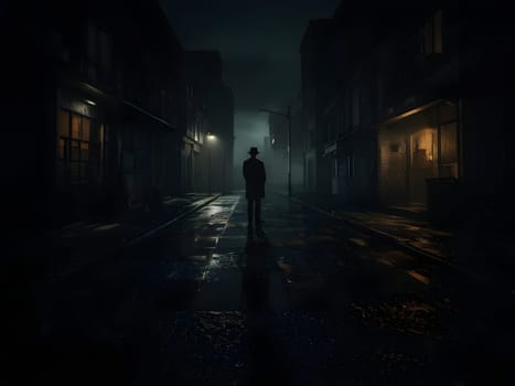 man in the dark abandoned city