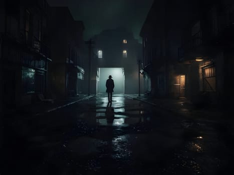 man in the dark abandoned city