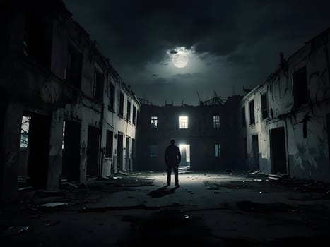man in the dark abandoned city
