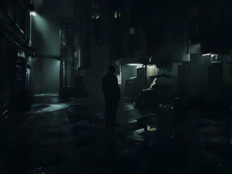 man in the dark abandoned city