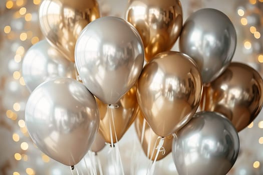 Cluster of balloons in metallic shades of gold and silver, adding elegance to a formal celebration
