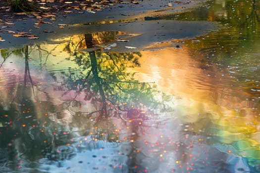 Colorful rainbow reflected in transparent water, adding a magical touch to the scene