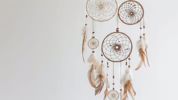 Delicate and ornate boho dreamcatchers with intricate details and soft feathers add a touch of elegance to any project on white
