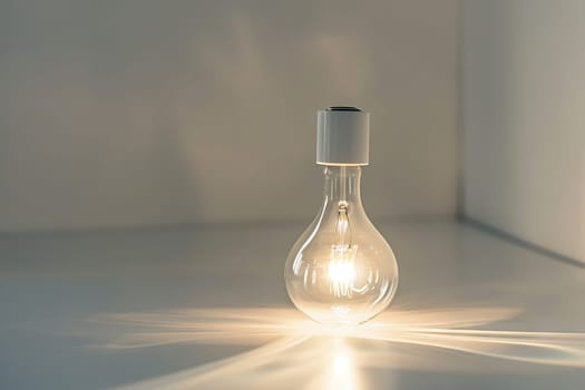 Energy-efficient LED bulb illuminating softly against a soft transparent white surface, perfect for eco-conscious designs