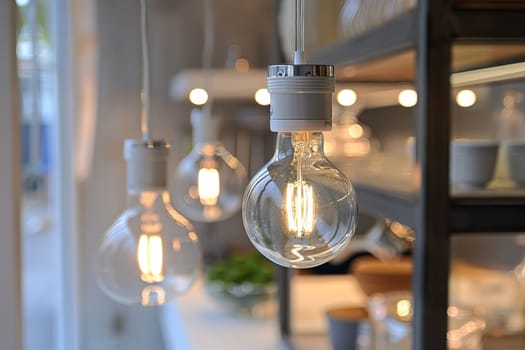 Energy-efficient LED bulb illuminating softly against a soft transparent white surface, perfect for eco-conscious designs