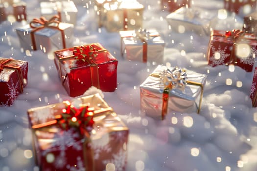 Festive Christmas presents on a soft transparent white surface, perfect for seasonal designs