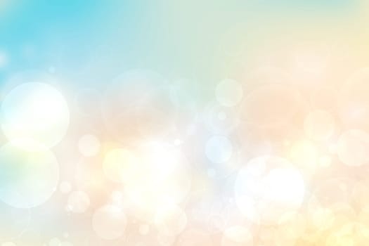 Abstract blurred fresh vivid spring summer light delicate pastel yellow pink orange turquoise bokeh background texture with bright circular soft color lights. Beautiful backdrop illustration.