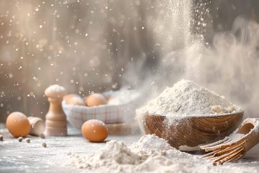 Flour dust on a soft transparent white canvas, perfect for baking and cooking themes