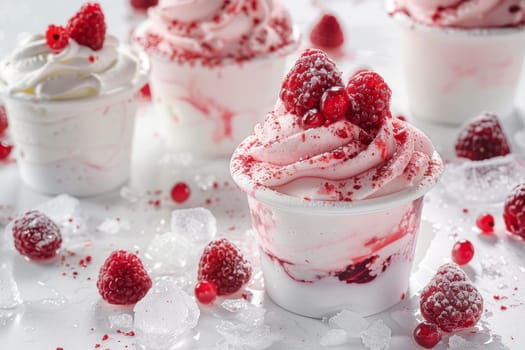 Frozen dessert treat with icy toppings on a soft transparent white surface, perfect for sweet indulgence concepts
