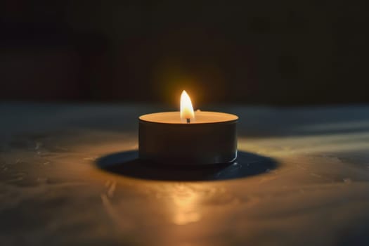 Flickering candle flame illuminating the darkness against a transparent white surface, perfect for meditation and relaxation