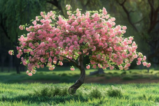 Graceful cherry blossom tree with delicate pink flowers and lush green foliage, ideal for springtime projects