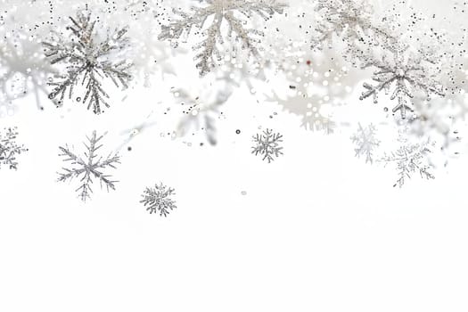 Glittering snowflake sparkles falling gently on a transparent white background, evoking images of winter wonderlands