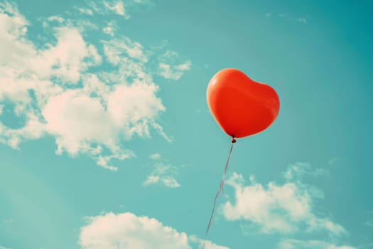Heart-shaped balloon floating in the sky
