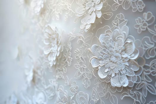 Intricate lace decoration against a soft transparent white backdrop, ideal for romantic designs