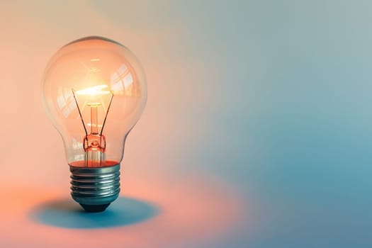 Incandescent bulb with soft light against a soft transparent white backdrop, symbolizing cozy illumination