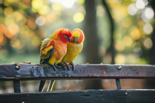 Lovebirds sharing a kiss on a park bench
